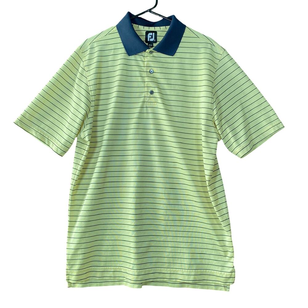 FootJoy Mens Shirt Yellow Blue Striped Golf Polo Comfort Quick Dry Stretch Large